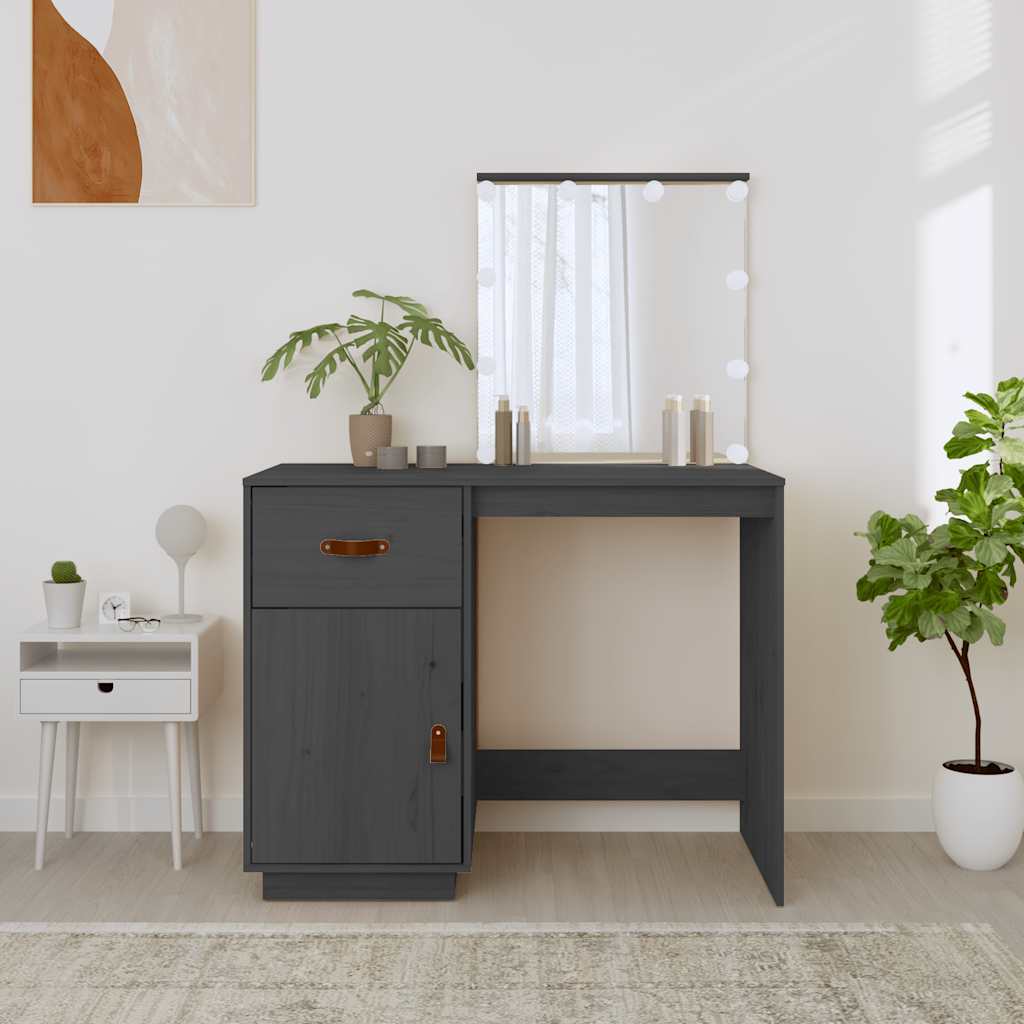 vidaXL Dressing Table with LED Grey 95x50x133.5 cm Solid Wood Pine 4
