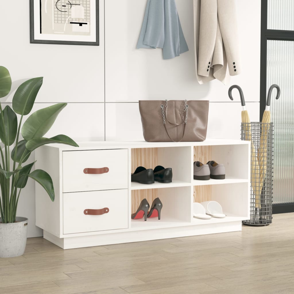vidaXL Shoe Bench White 100x34x45 cm Solid Wood Pine 3
