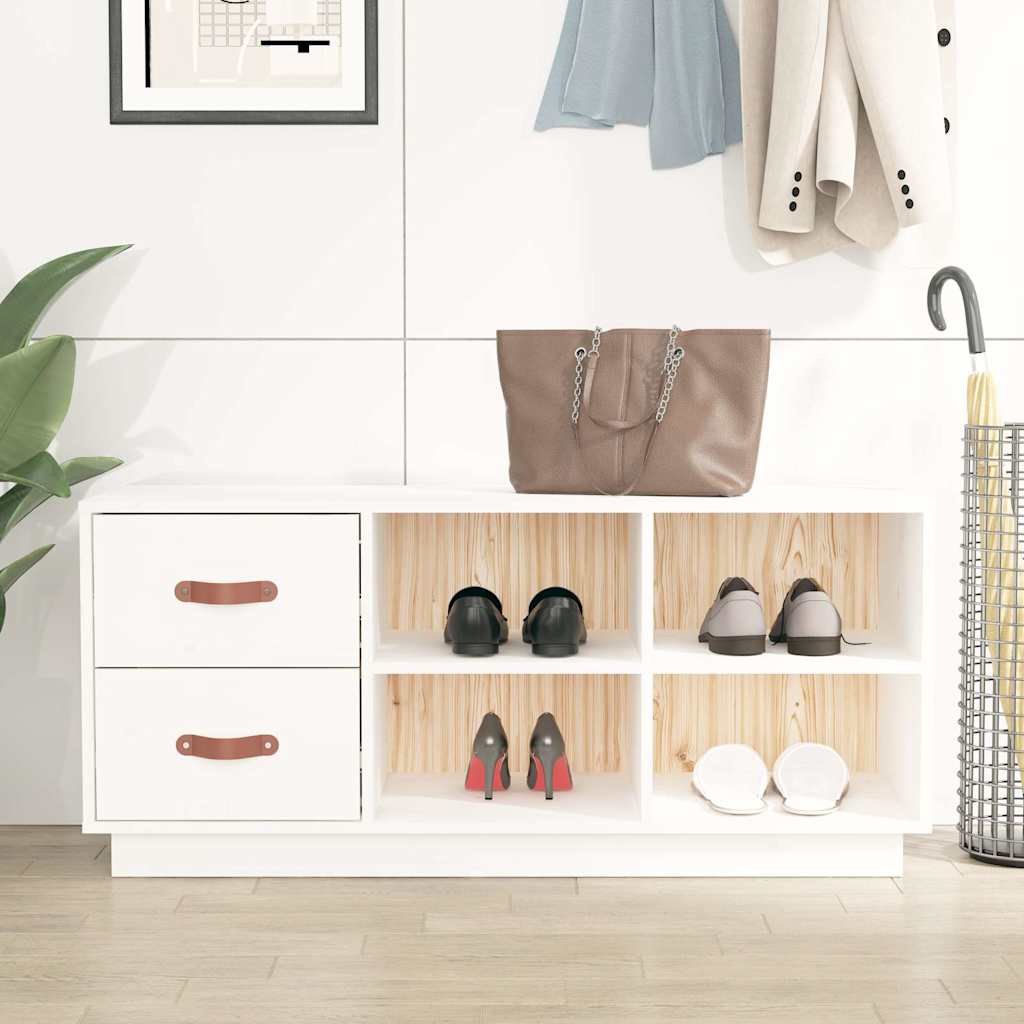 Shoe Bench Solid Wood Pine in White