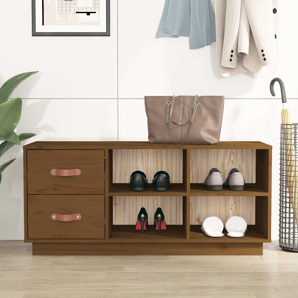 Shoe Bench Solid Wood Pine in Honey Brown