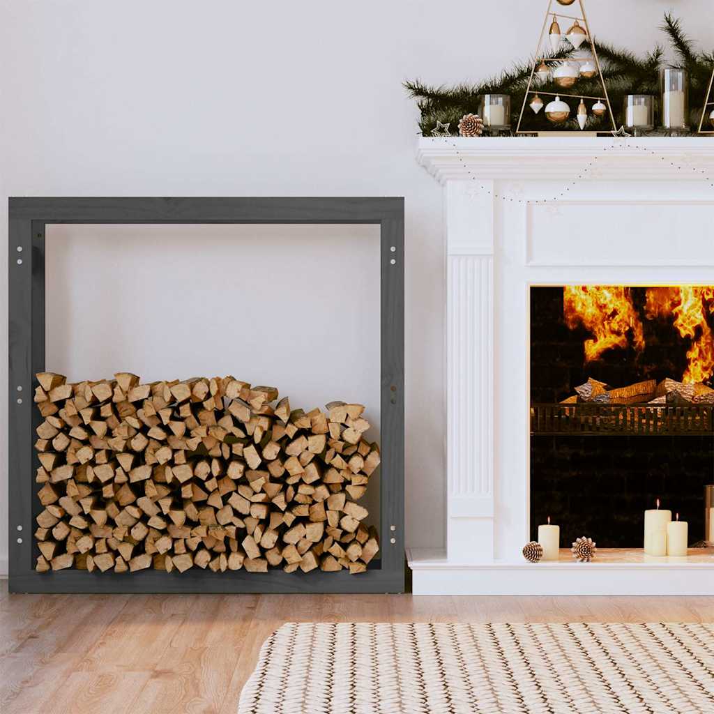 vidaXL Firewood Rack Grey 100x25x100 cm Solid Wood Pine 1