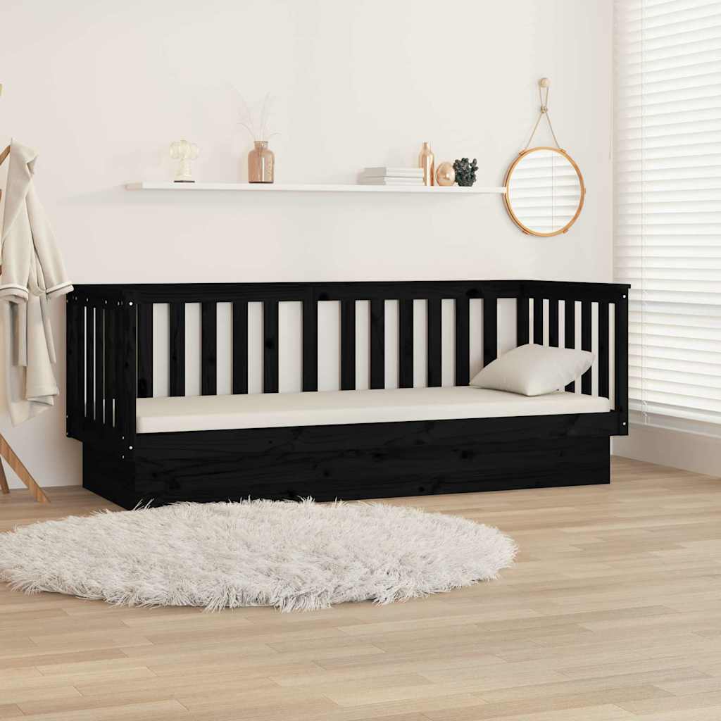 Day Bed without Mattress Solid Wood Pine Black