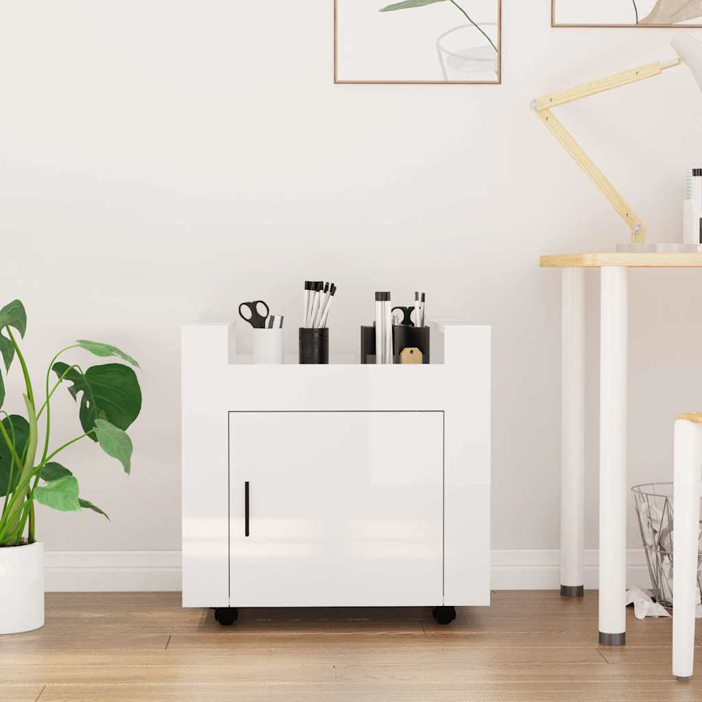 vidaXL Desk Trolley High Gloss White 60x45x60 cm Engineered Wood 1