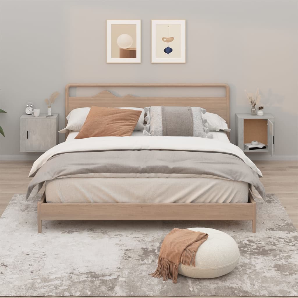 vidaXL Wall-mounted Bedside Cabinets 2 pcs Concrete Grey 50x30x47 cm 1