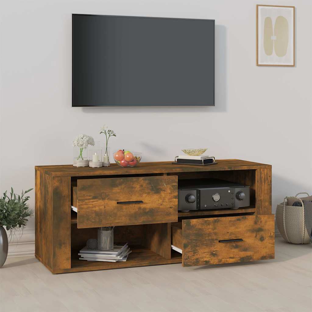 vidaXL TV Cabinet Smoked Oak 100x35x40 cm Engineered Wood 3