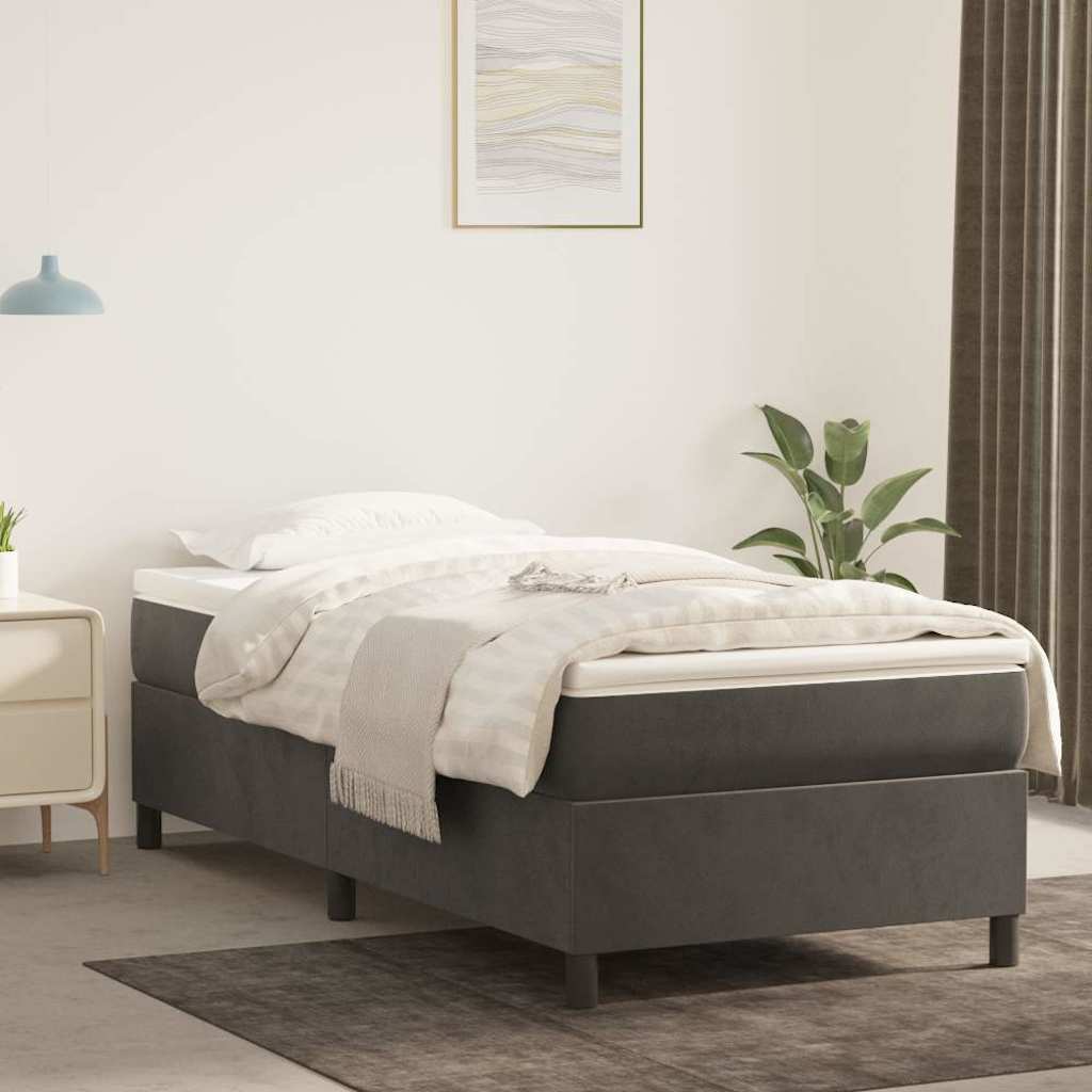 Box Spring Bed Frame Velvet Dark grey Twin