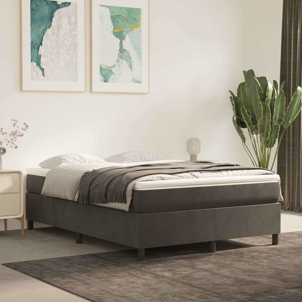 Box Spring Bed Frame Velvet Dark grey Queen