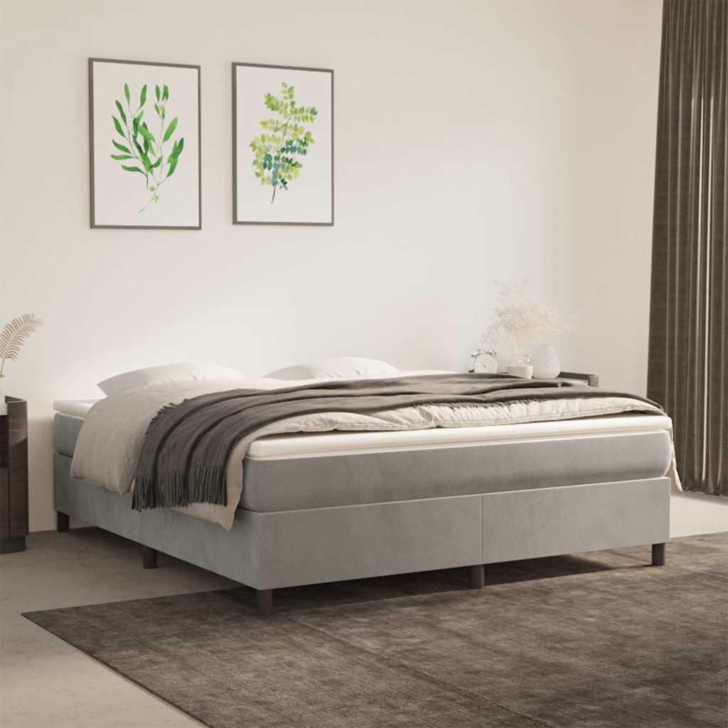 Box Spring Bed Frame Velvet Light grey King