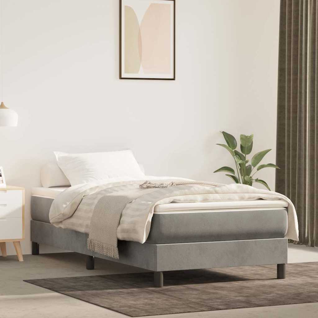 vidaXL Box Spring Bed Frame Light Grey Single Velvet 1