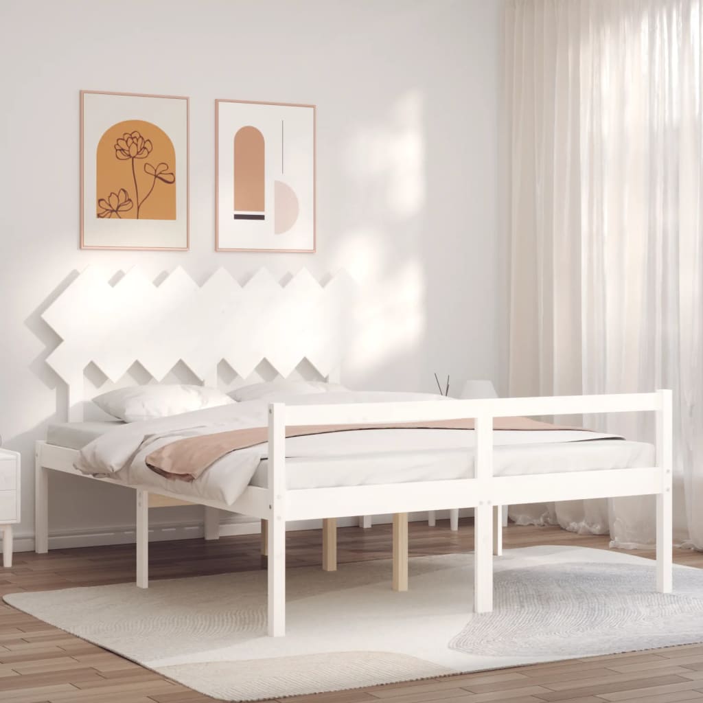 Senior Bed without Mattress Solid Wood Length 190 cm White 140 cm