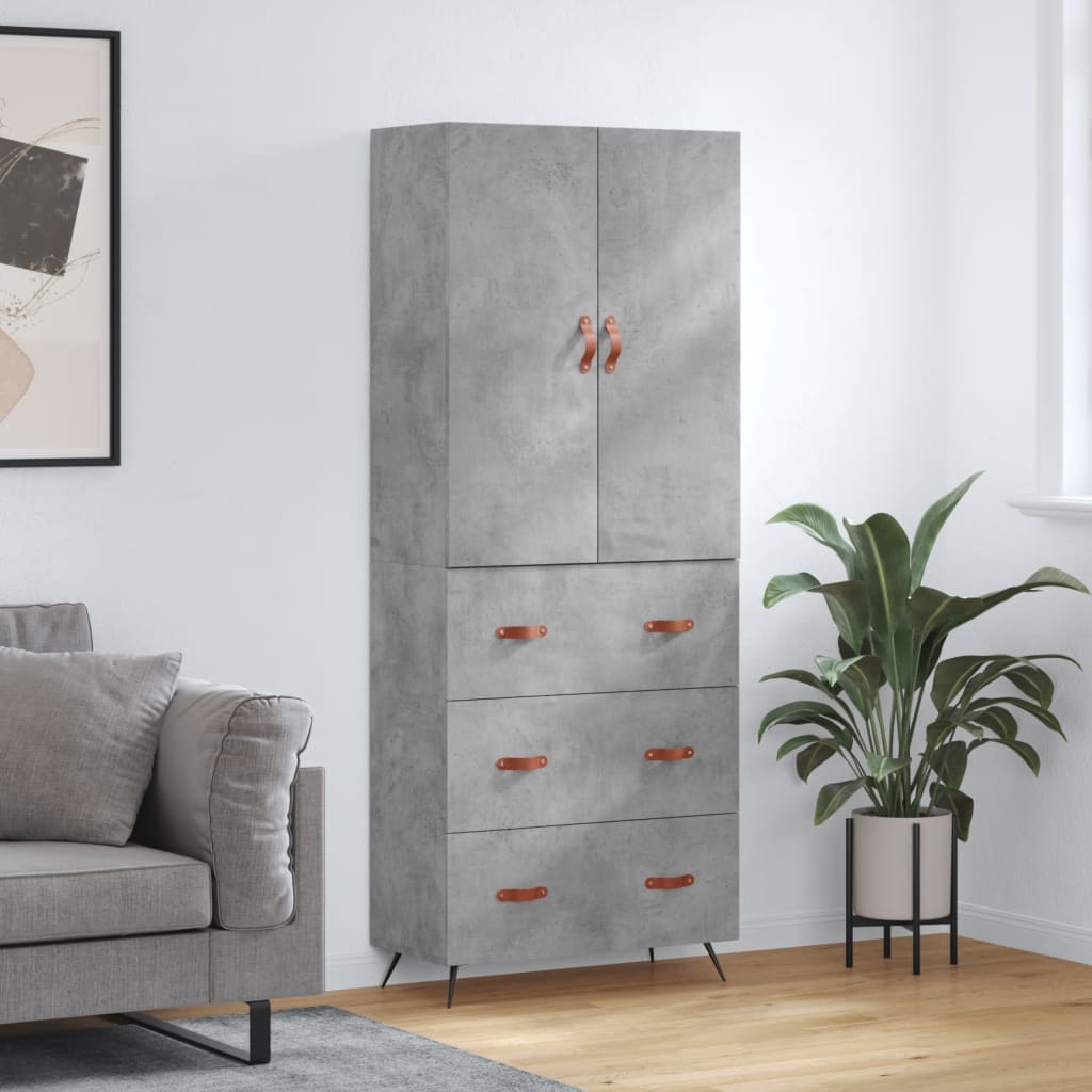 Highboard 69.5x34x180 cm Engineered Wood 3 Drawers Concrete grey