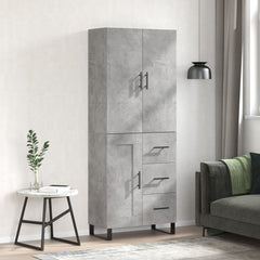 Highboard 69.5x34x180 cm Engineered Wood 1 Wood Door 3 Drawers Concrete grey
