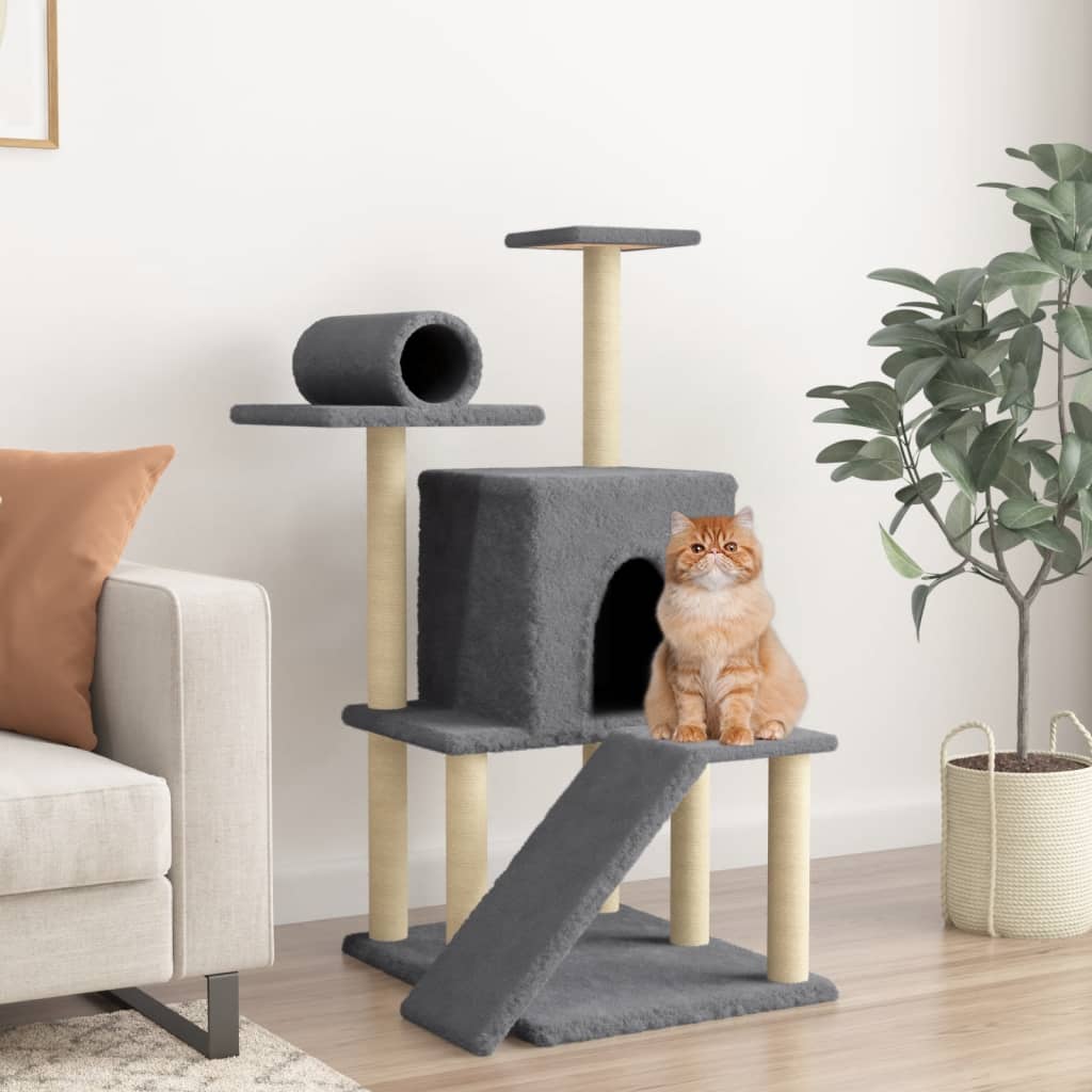 vidaXL Cat Tree with Sisal Scratching Posts Dark Grey 110.5 cm 1