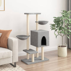 vidaXL Cat Tree with Sisal Scratching Posts Light Grey 117 cm 3