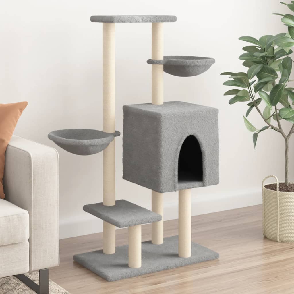 vidaXL Cat Tree with Sisal Scratching Posts Light Grey 117 cm 1