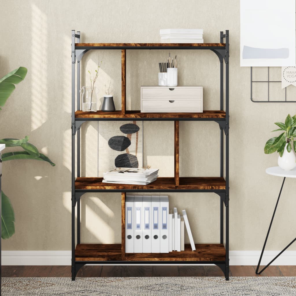 Bookcase 4-Tier 76x32x123 cm Engineered Wood Smoked oak