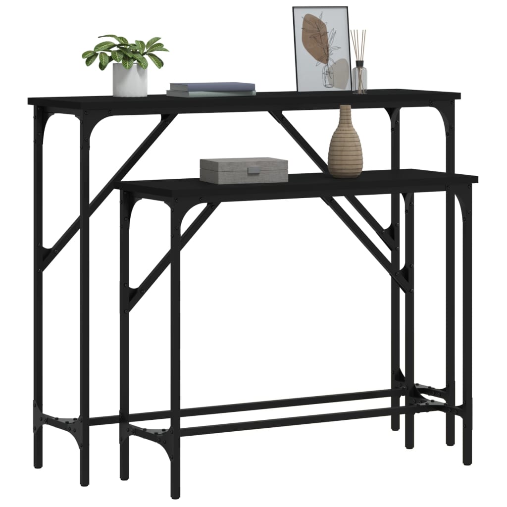 vidaXL Console Tables 2 pcs Black Engineered Wood 3