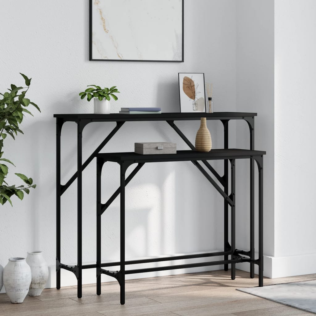 vidaXL Console Tables 2 pcs Black Engineered Wood 1