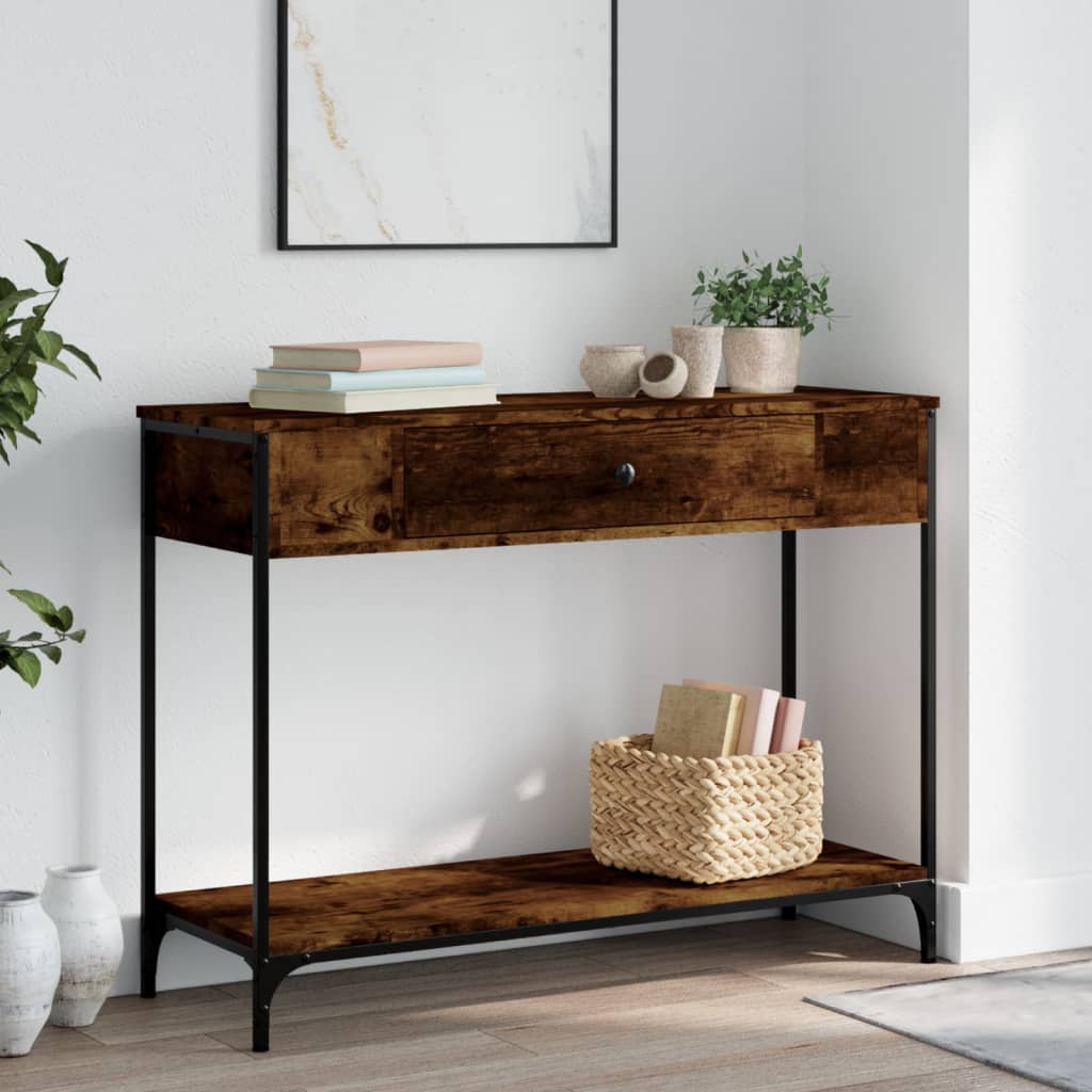 vidaXL Console Table Smoked Oak 100x34,5x75 cm Engineered Wood 1