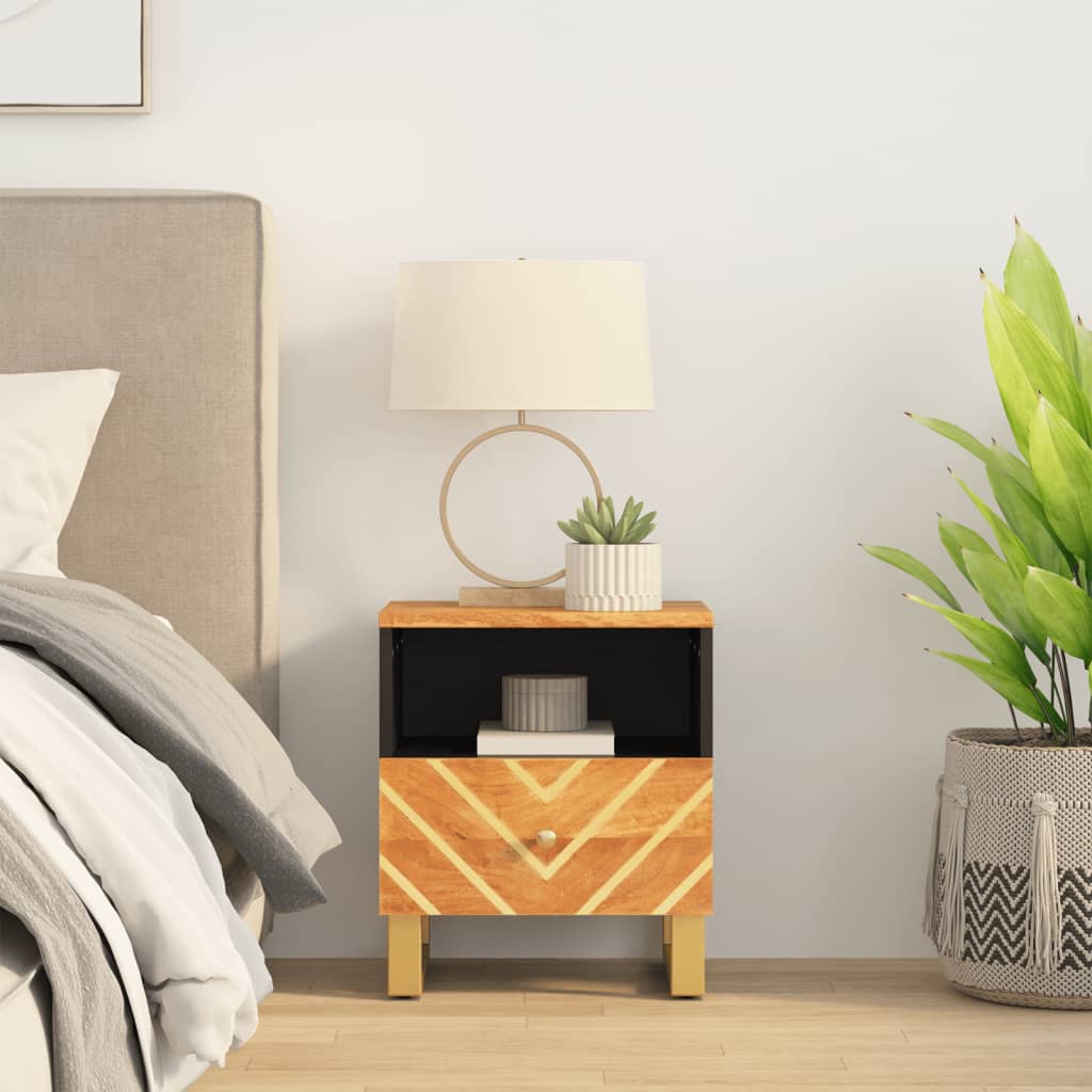 vidaXL Bedside Cabinet Brown and Black Solid Wood Mango 1