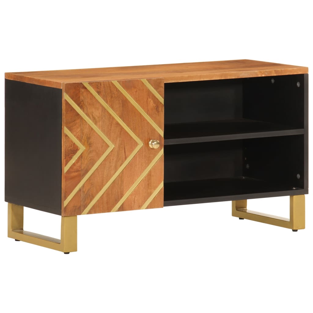 vidaXL TV Cabinet Brown and Black 80x31.5x46 cm Solid Wood Mango 2