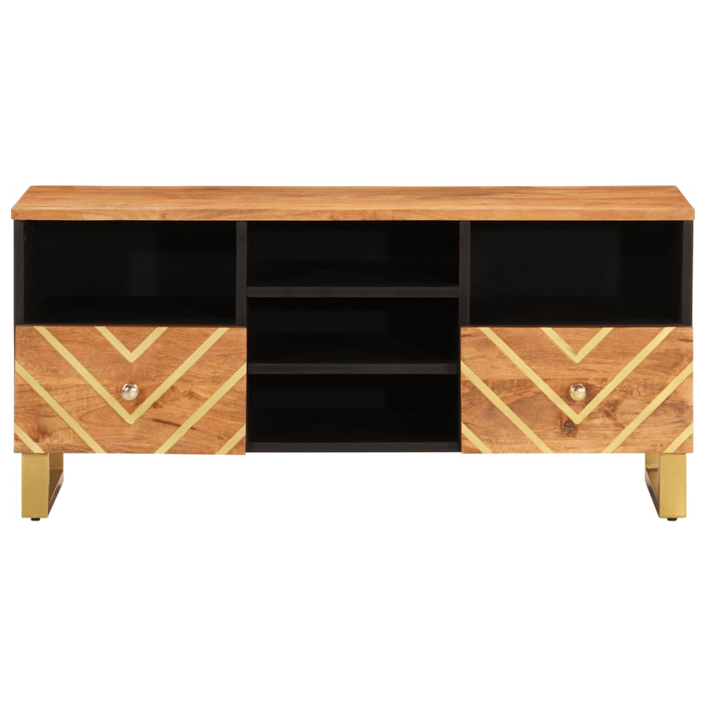 vidaXL TV Cabinet Brown and Black 100x33.5x46 cm Solid Wood Mango 4