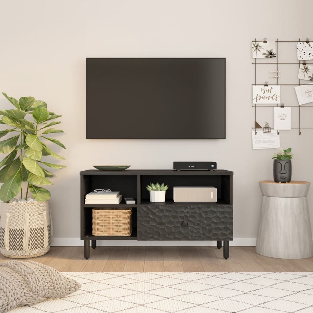 vidaXL TV Cabinet Black 80x33x46 cm Solid Wood Mango 2
