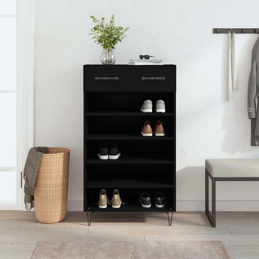 vidaXL Shoe Cabinet Black 60x35x105 cm Engineered Wood 1