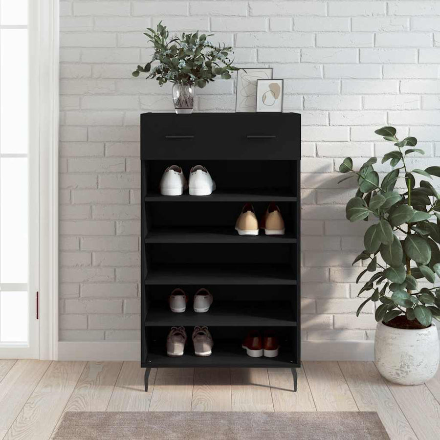 vidaXL Shoe Cabinet Black 60x35x105 cm Engineered Wood 1