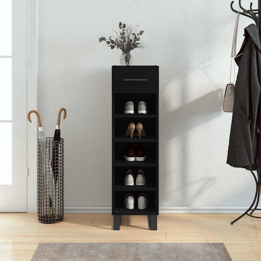 vidaXL Shoe Cabinet Black 30x35x105 cm Engineered Wood 1