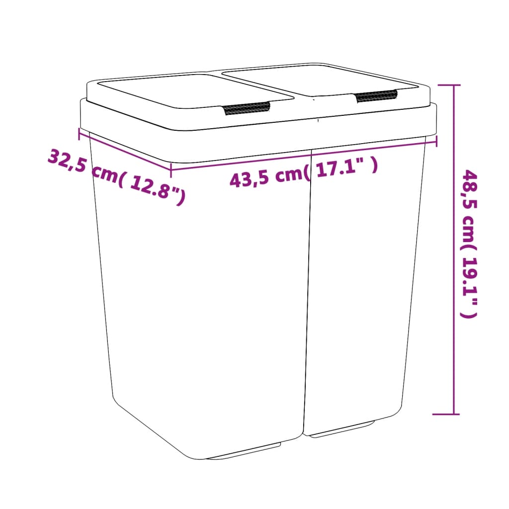 vidaXL Dual Bin White 2x25 L 6