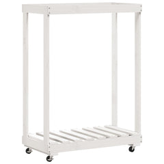 vidaXL Log Holder with Wheels White 76.5x40x108 cm Solid Wood Pine 2
