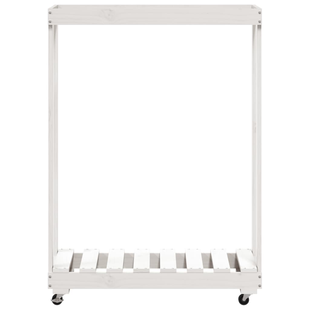 vidaXL Log Holder with Wheels White 76.5x40x108 cm Solid Wood Pine 4