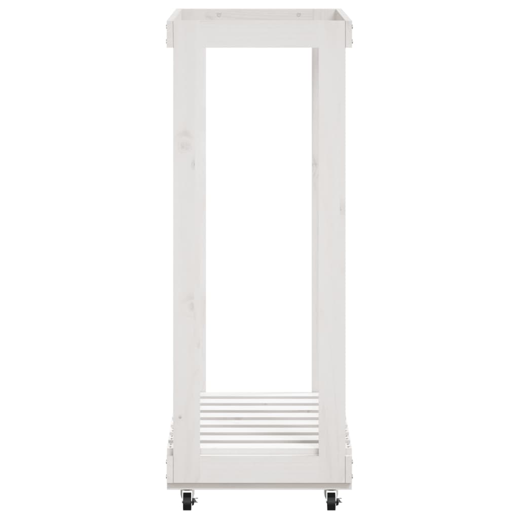 vidaXL Log Holder with Wheels White 76.5x40x108 cm Solid Wood Pine 5