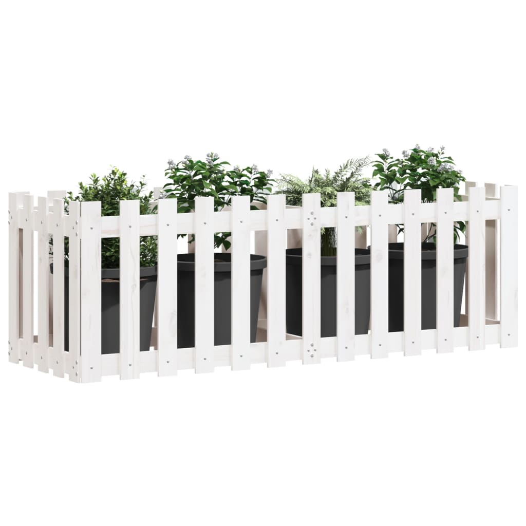 vidaXL Garden Raised Bed with Fence Design White 150x50x50 cm Solid Wood Pine 3