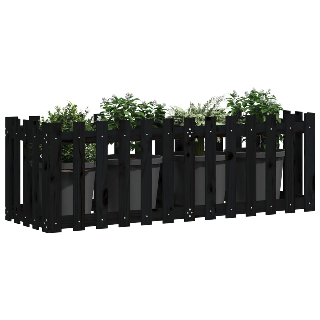 vidaXL Garden Raised Bed with Fence Design Black 150x50x50 cm Solid Wood Pine 3