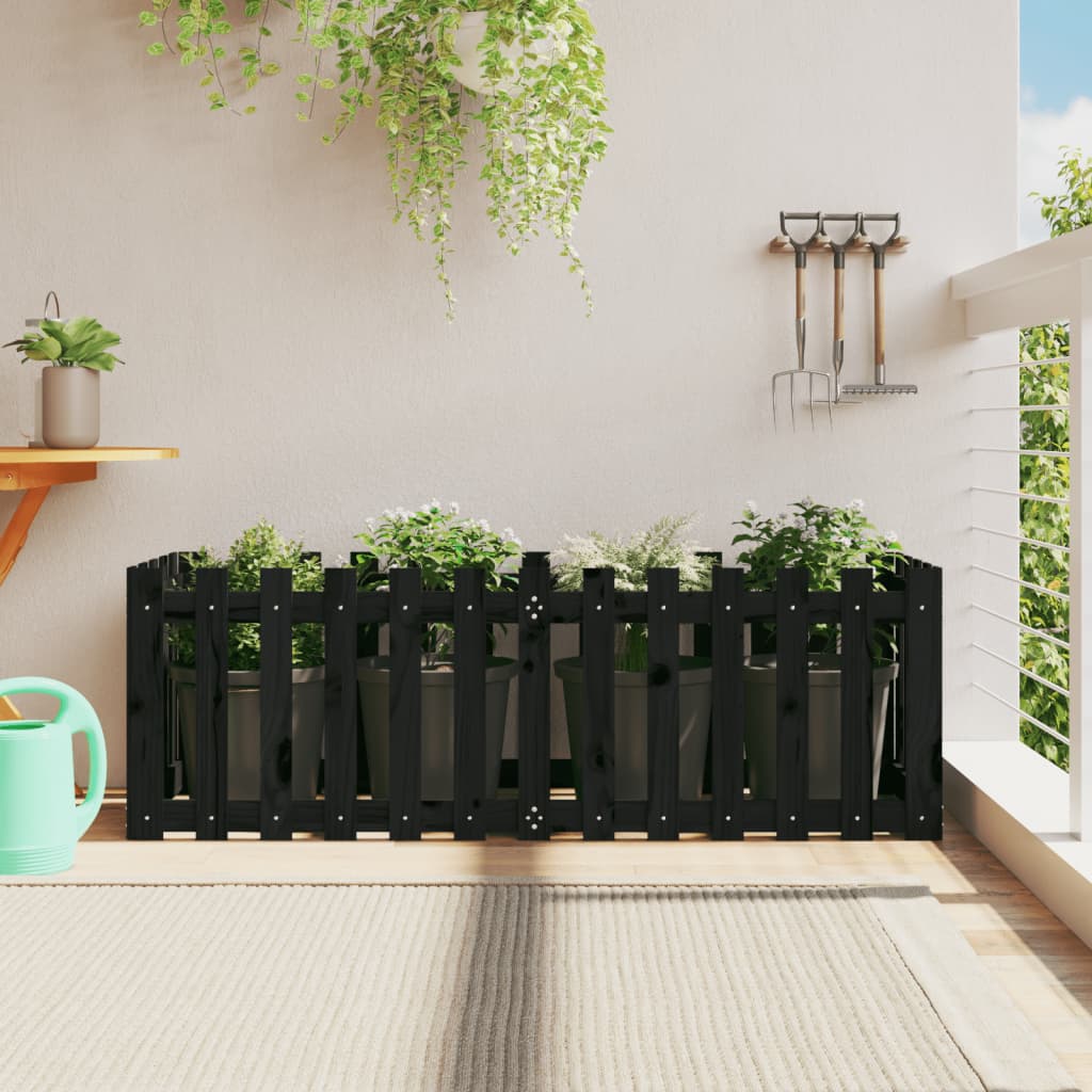vidaXL Garden Raised Bed with Fence Design Black 150x50x50 cm Solid Wood Pine 1
