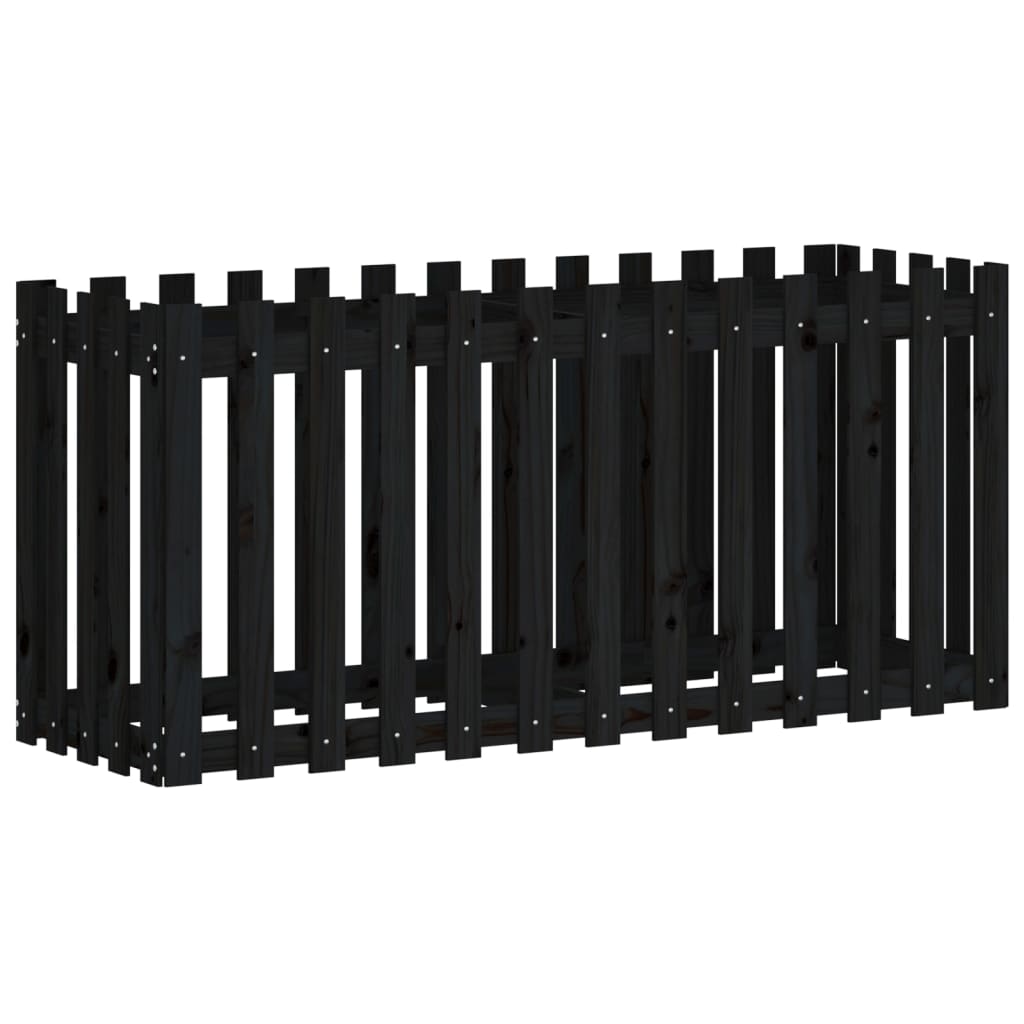 vidaXL Garden Raised Bed with Fence Design Black 150x50x70 cm Solid Wood Pine 2