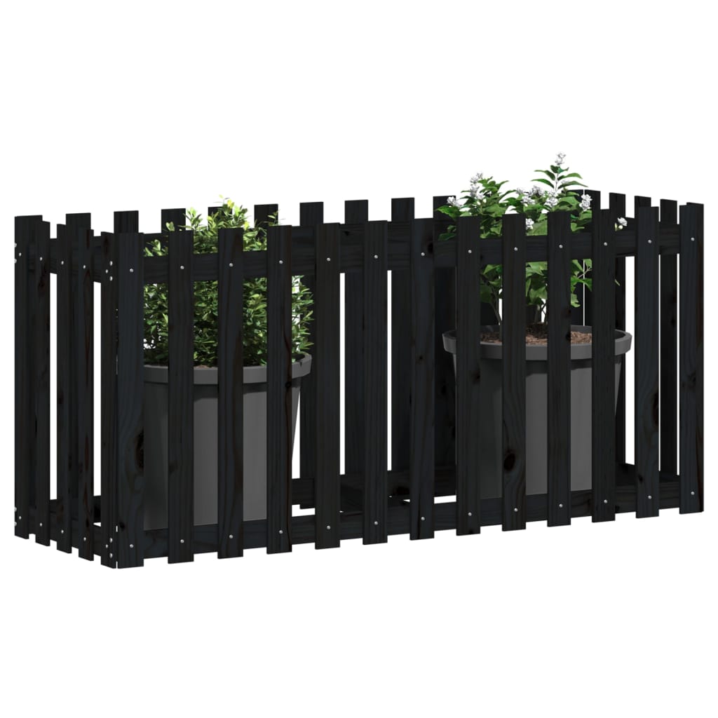 vidaXL Garden Raised Bed with Fence Design Black 150x50x70 cm Solid Wood Pine 3
