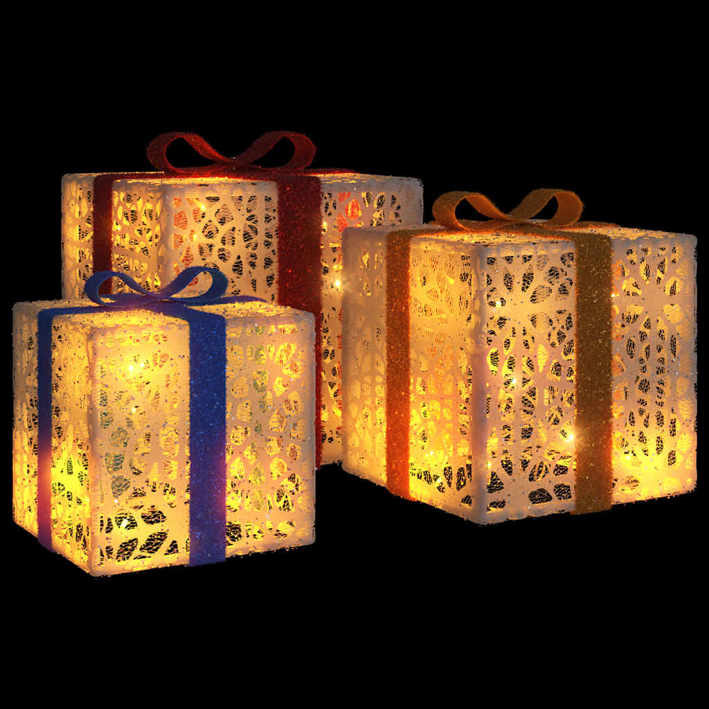 vidaXL Lighted Christmas Boxes 3 pcs 64 LEDs Warm White 3
