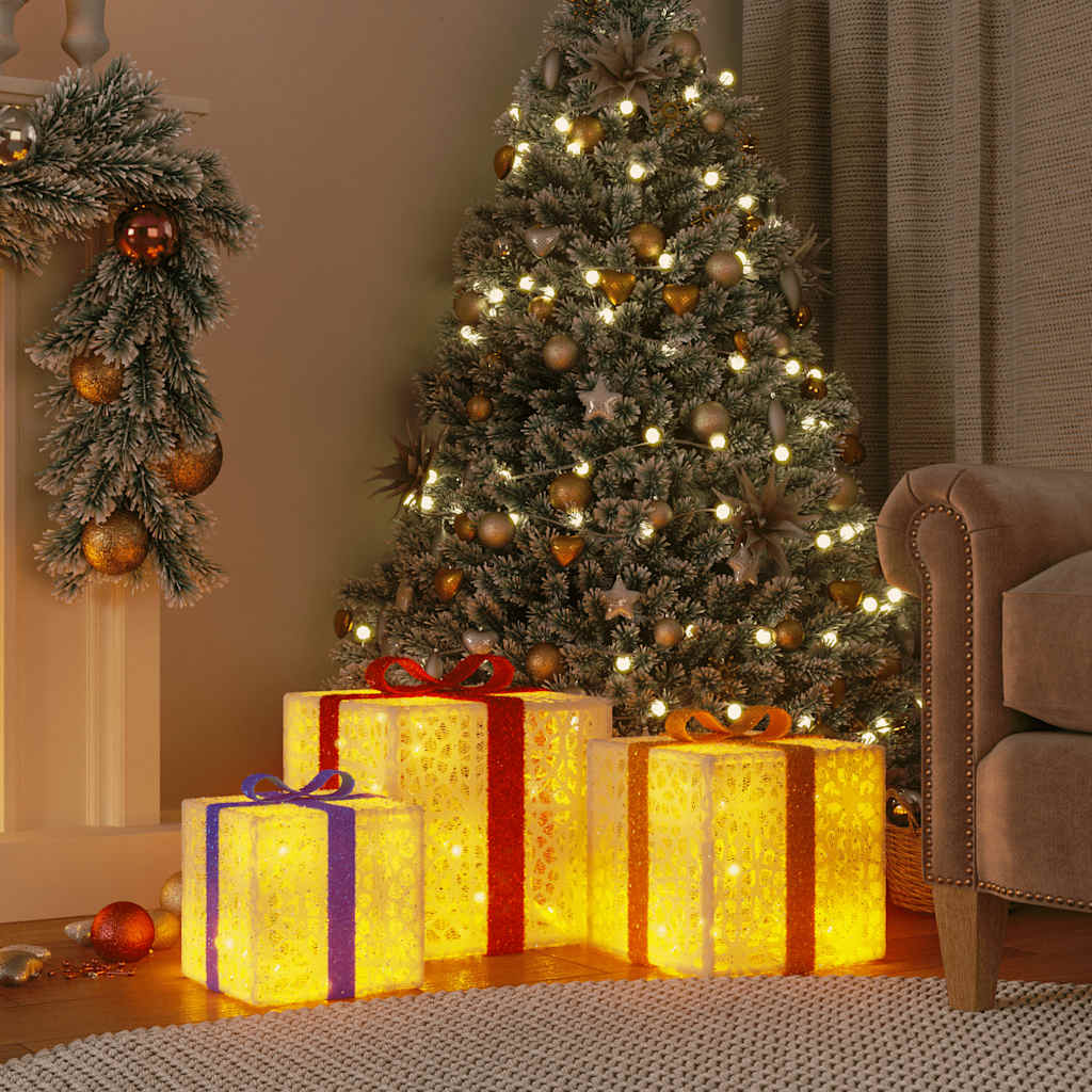 vidaXL Lighted Christmas Boxes 3 pcs 64 LEDs Warm White 1