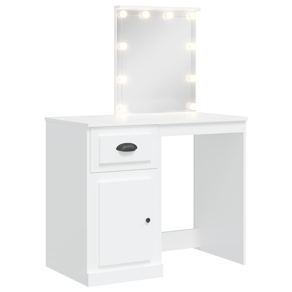 vidaXL Dressing Table with LED Lights White 90x42x132.5 cm 2