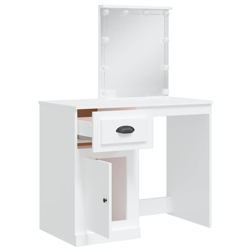 vidaXL Dressing Table with LED Lights White 90x42x132.5 cm 4