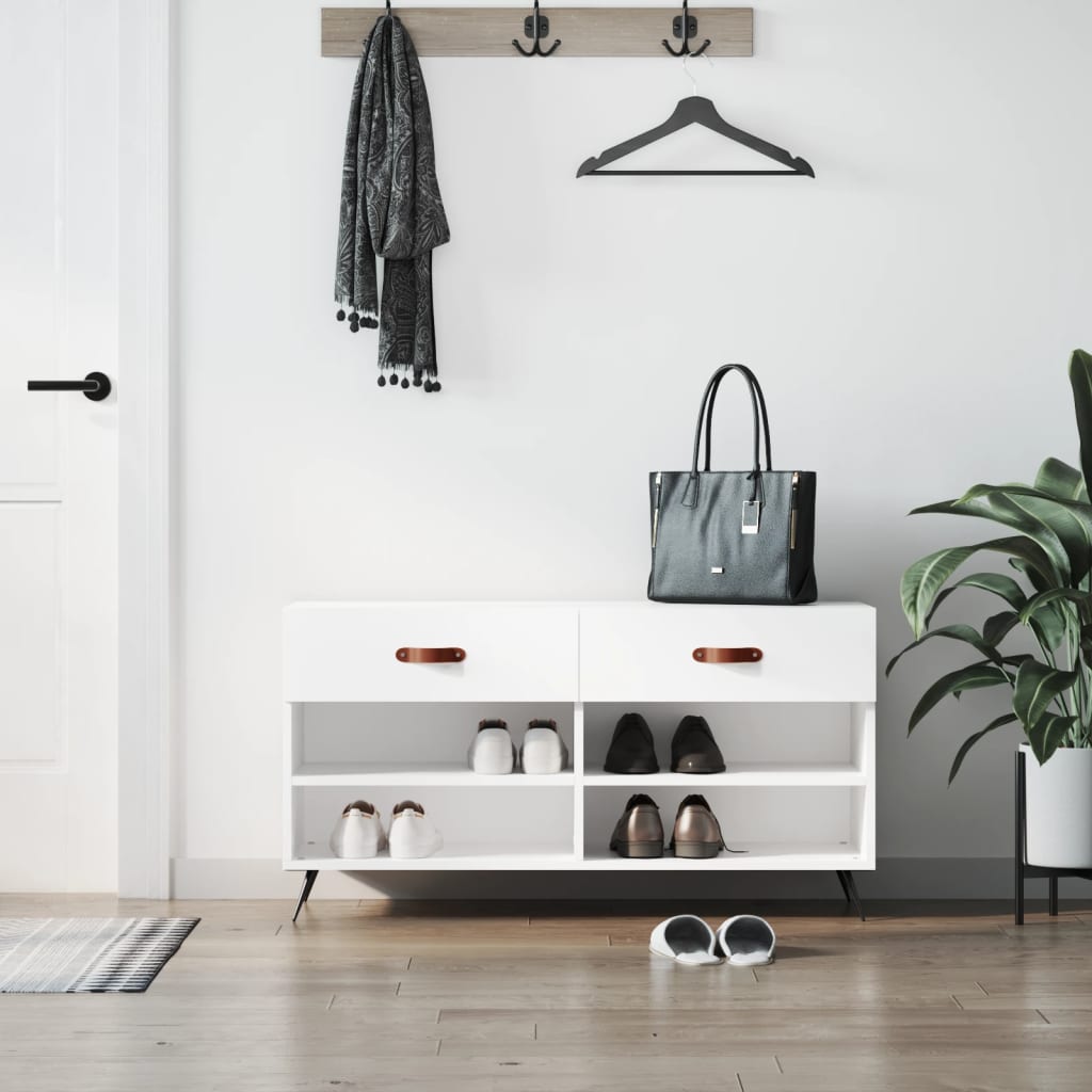 vidaXL Shoe Bench White 102x35x55 cm Engineered Wood 1