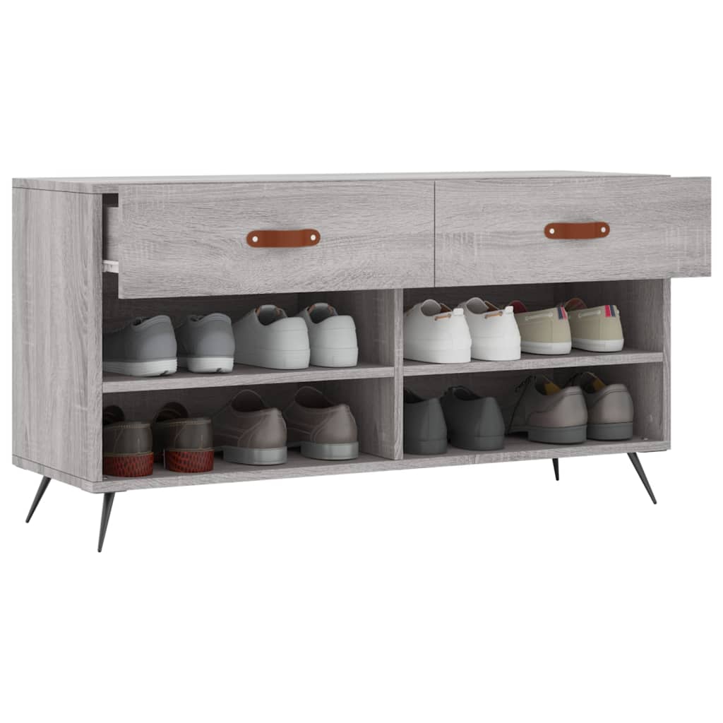 vidaXL Shoe Bench Grey Sonoma 102x35x55 cm Engineered Wood 4