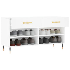 vidaXL Shoe Bench White 102x35x55 cm Engineered Wood 4