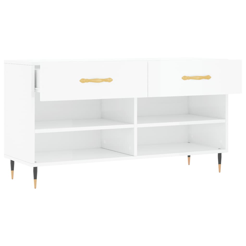vidaXL Shoe Bench High Gloss White 102x35x55 cm Engineered Wood 5