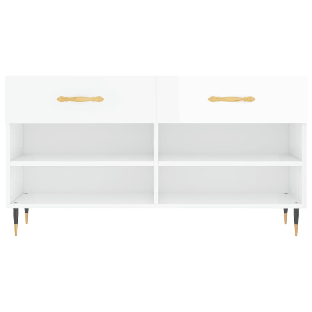 vidaXL Shoe Bench High Gloss White 102x35x55 cm Engineered Wood 6