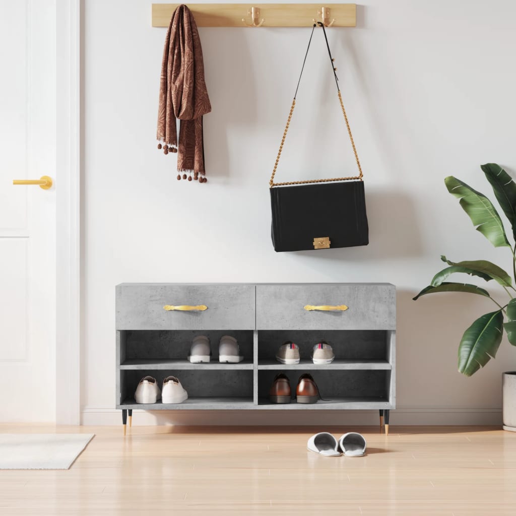 vidaXL Shoe Bench Concrete Grey 102x35x55 cm Engineered Wood 1