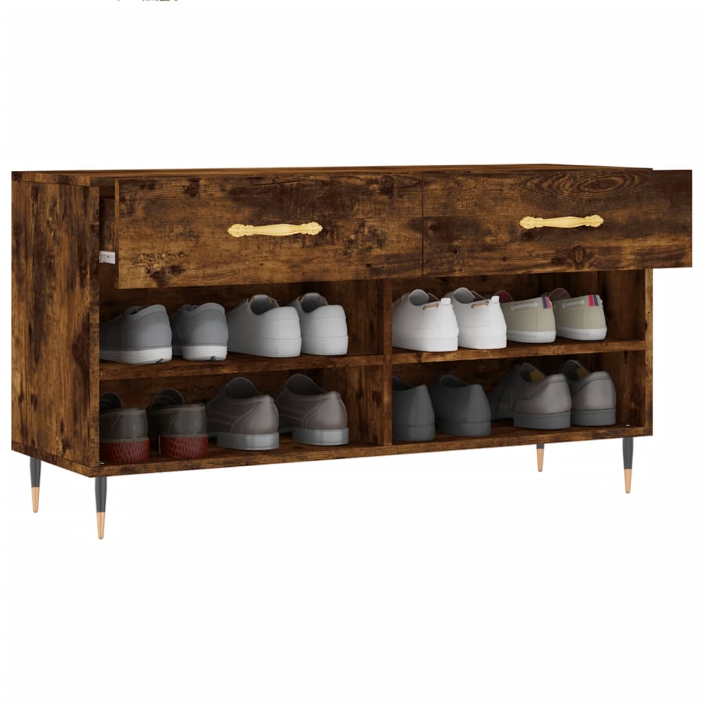 vidaXL Shoe Bench Smoked Oak 102x35x55 cm Engineered Wood 4